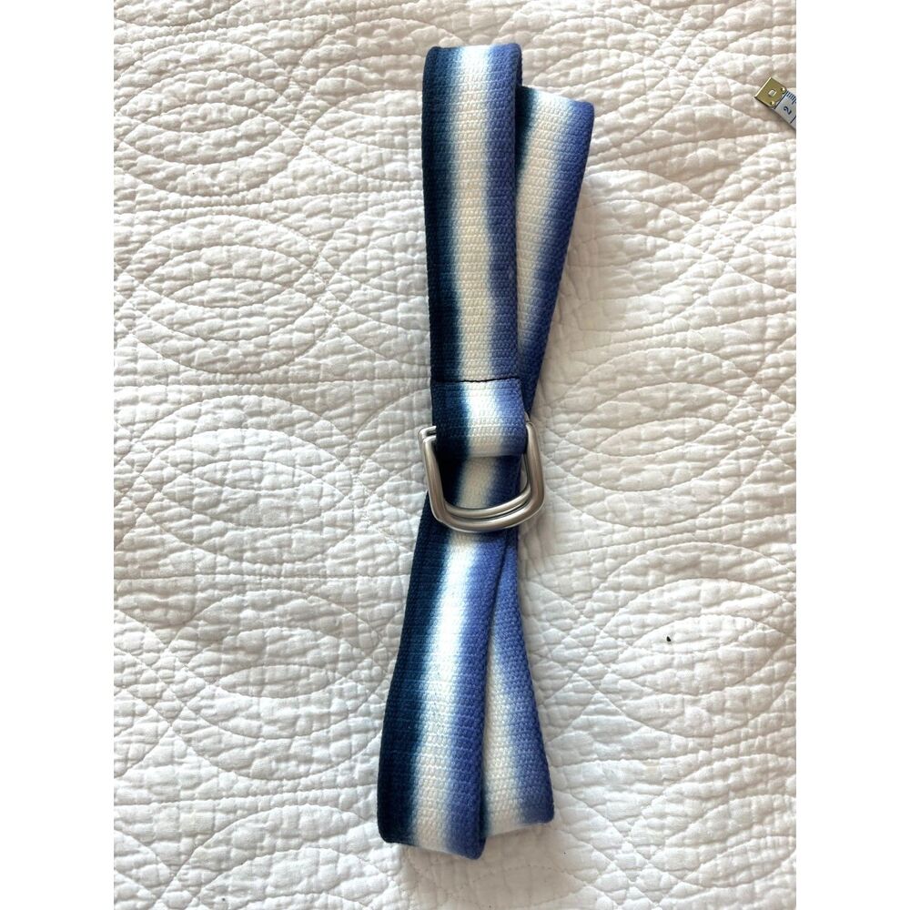Polo Ralph Lauren Vtg Striped Belt Mens Blue Cotton Woven Double D-Ring XL USA